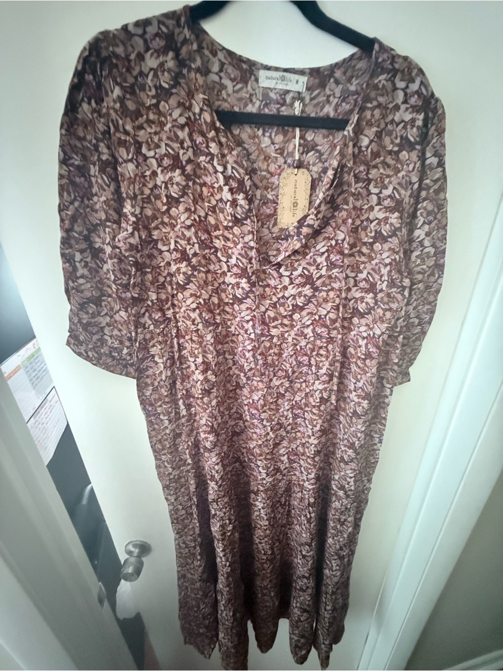 Natural Life Floral Midi Dress in Mauve and Brown